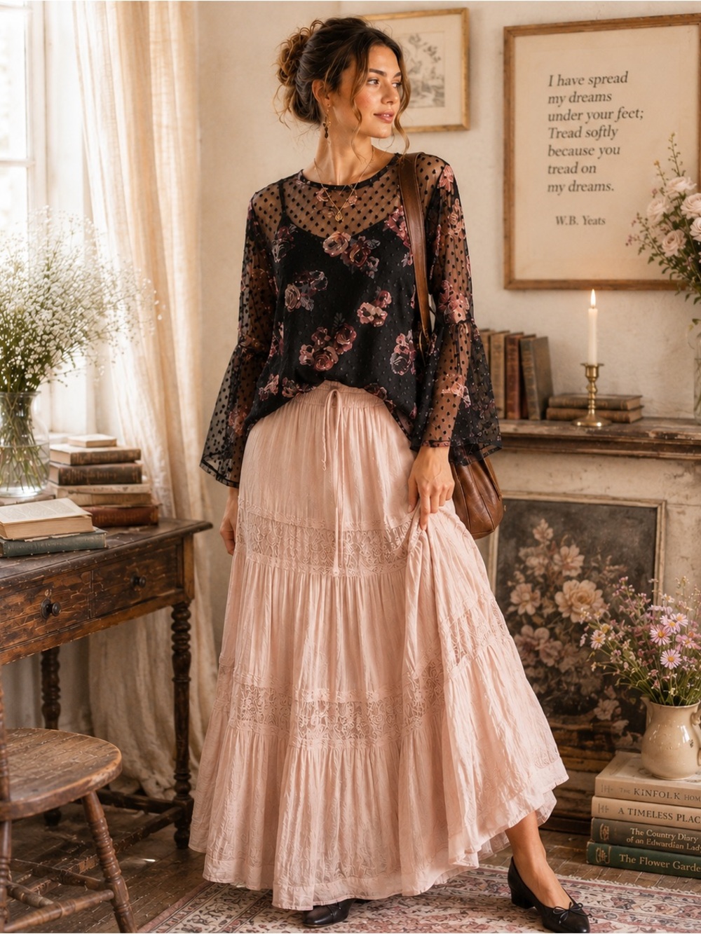 NWOT Mossimo Sheer Floral Poet Sleeve Blouse | Romantic Cottagecore Top